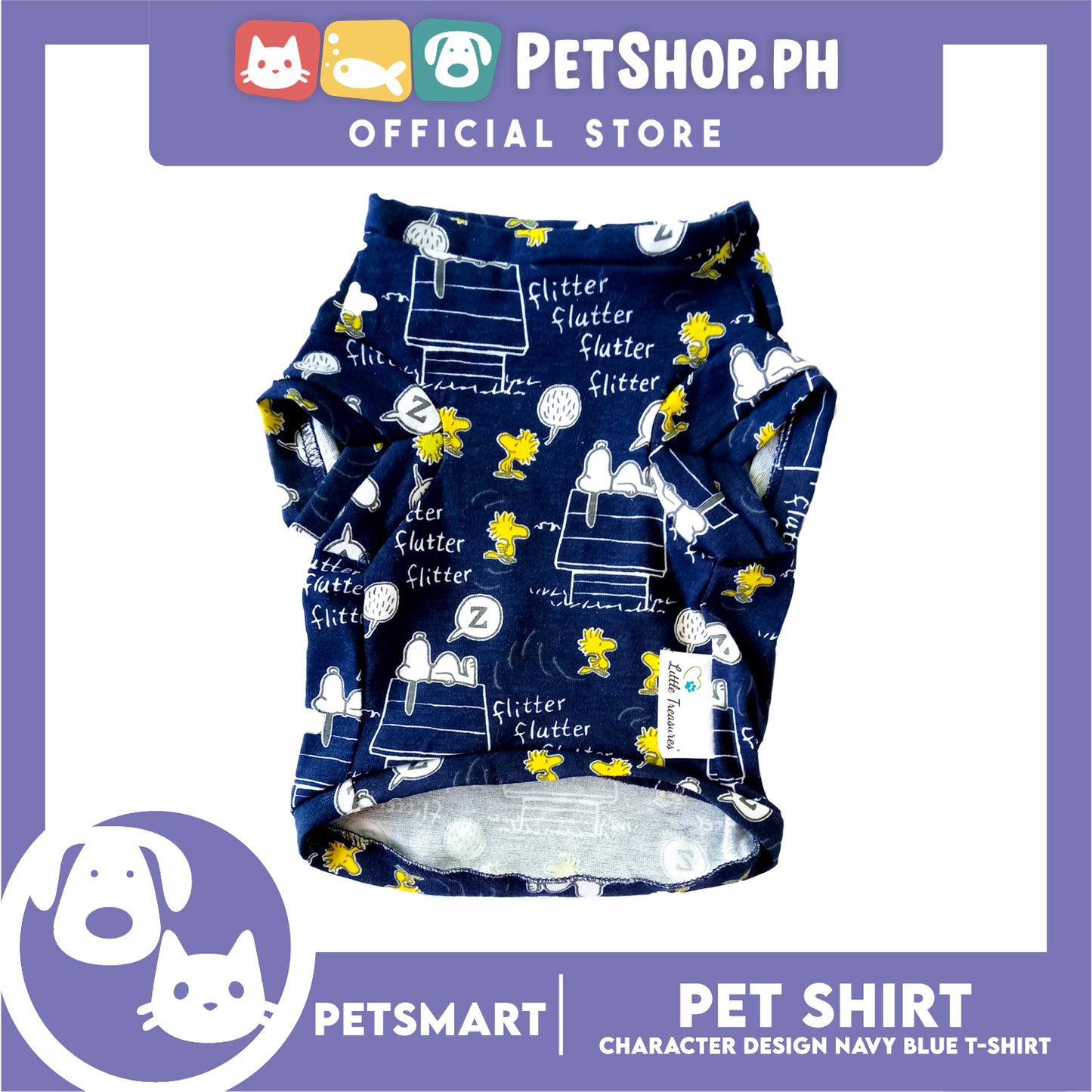 Pet T-Shirt, Character Design Navy Blue DG-CTN155M (Medium) Perfect Fit For Dogs And Cats, Pet Clothes, Soft and Comfortable Pet Clothing