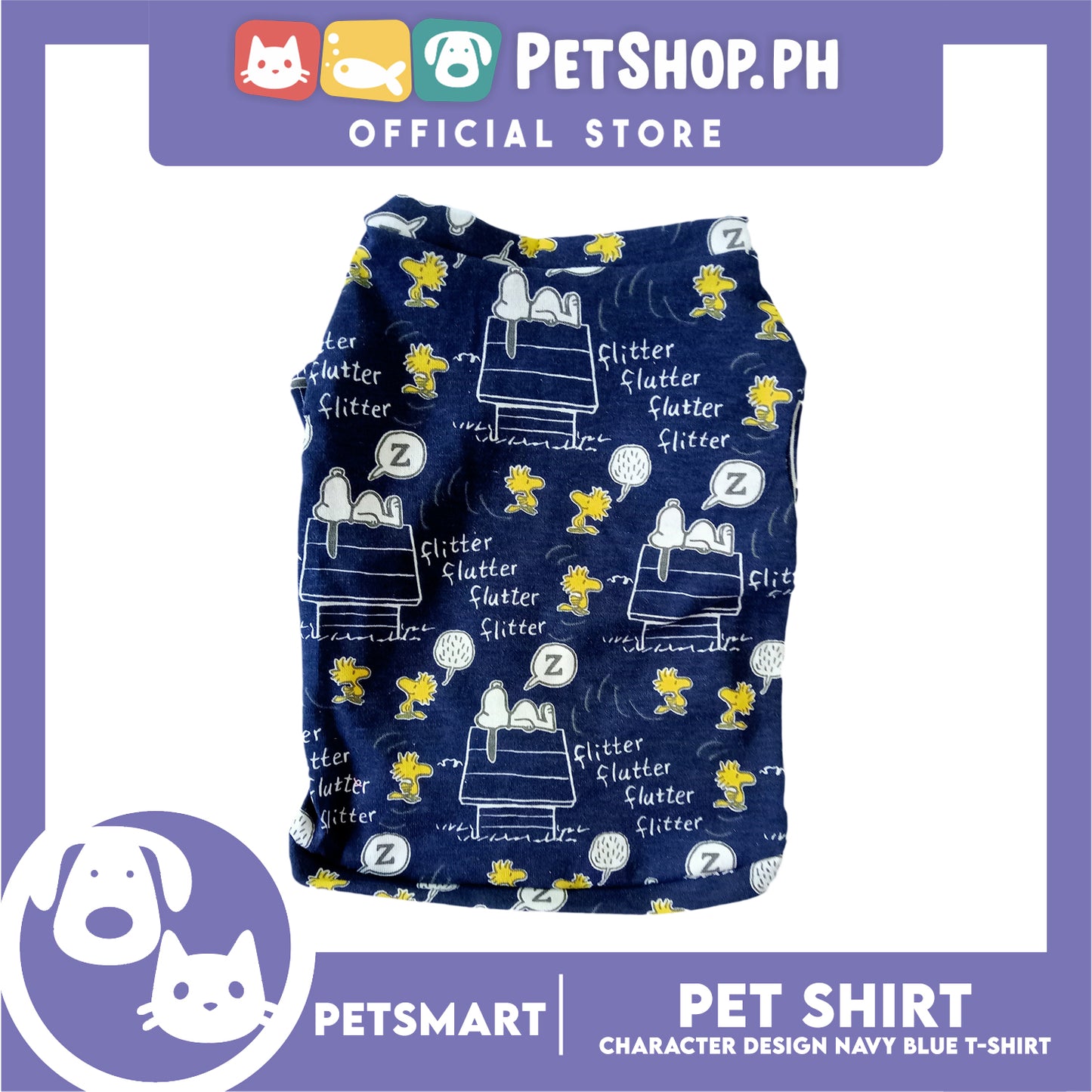 Pet T-Shirt, Character Design Navy Blue DG-CTN155M (Medium) Perfect Fit For Dogs And Cats, Pet Clothes, Soft and Comfortable Pet Clothing