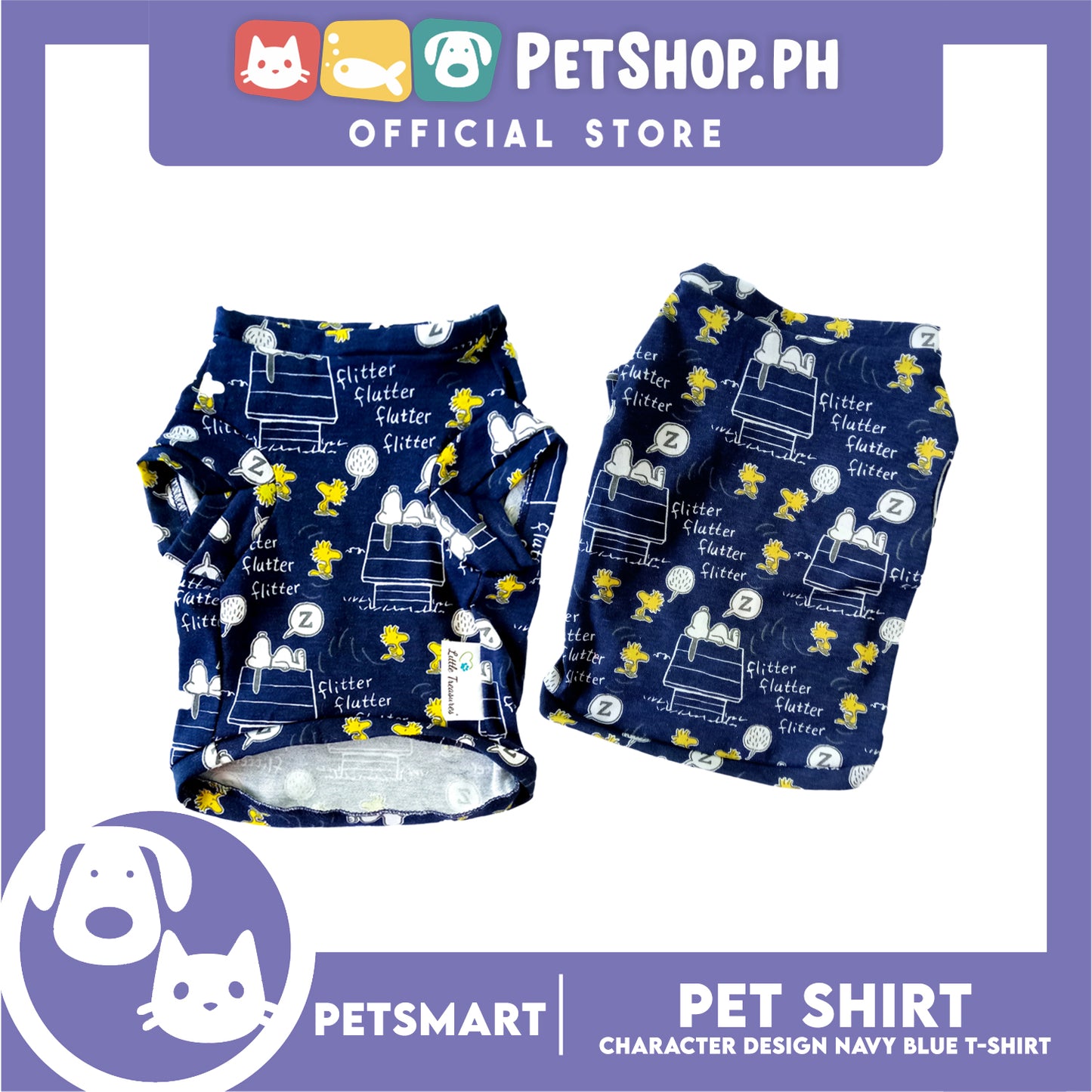 Pet T-Shirt, Character Design Navy Blue DG-CTN155M (Medium) Perfect Fit For Dogs And Cats, Pet Clothes, Soft and Comfortable Pet Clothing