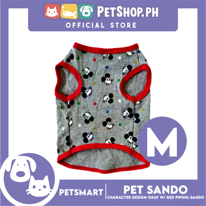 Pet Sando, Character Design Gray with Red Piping Sando DG-CTN156M (Medium) Perfect Fit For Dogs And Cats, Pet Clothes, Soft and Comfortable Pet Clothing