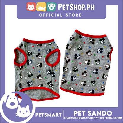 Pet Sando, Character Design Gray with Red Piping Sando DG-CTN156M (Medium) Perfect Fit For Dogs And Cats, Pet Clothes, Soft and Comfortable Pet Clothing