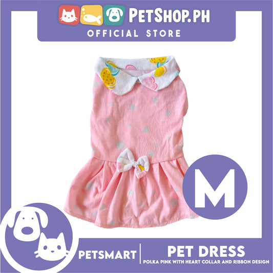Pet Dress, Polka Pink with Heart Collar and Ribbon Design DG-CTN158M (Medium) Perfect Fit For Dogs And Cats, Pet Clothes, Soft and Comfortable Pet Clothing