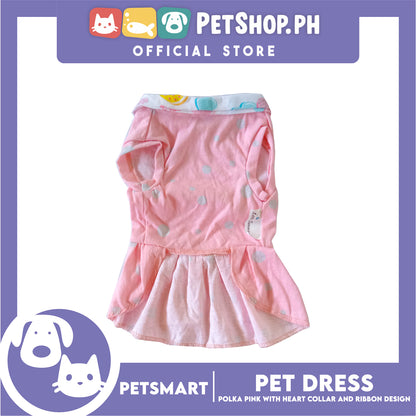 Pet Dress, Polka Pink with Heart Collar and Ribbon Design DG-CTN158M (Medium) Perfect Fit For Dogs And Cats, Pet Clothes, Soft and Comfortable Pet Clothing