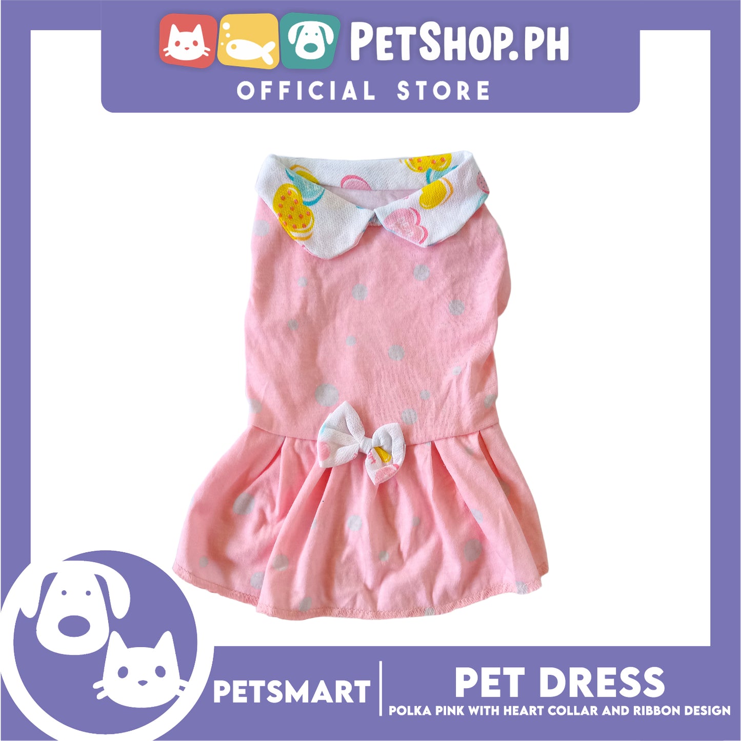 Pet Dress, Polka Pink with Heart Collar and Ribbon Design DG-CTN158XL (XL) Perfect Fit For Dogs And Cats, Pet Clothes, Soft and Comfortable Pet Clothing