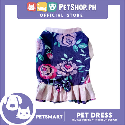 Pet Dress, Floral Purple with Ribbon Design DG-CTN159S (Small) Perfect Fit For Dogs And Cats, Pet Clothes, Soft and Comfortable Pet Clothing
