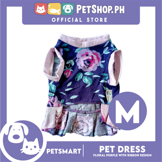 Pet Dress, Floral Purple with Ribbon Design DG-CTN159M (Medium) Perfect Fit For Dogs And Cats, Pet Clothes, Soft and Comfortable Pet Clothing