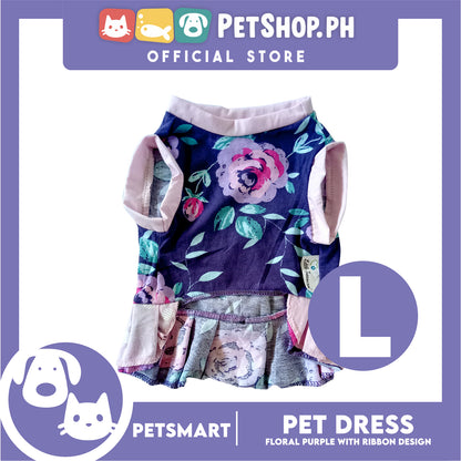 Pet Dress, Floral Purple with Ribbon Design DG-CTN159L (Large) Perfect Fit For Dogs And Cats, Pet Clothes, Soft and Comfortable Pet Clothing