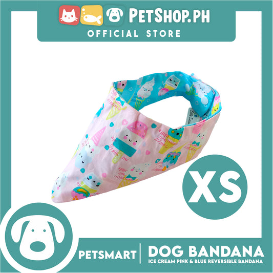 Dog Bandana, Ice Cream Design, Pink and Blue Reversible Bandana DB-CTN40XS (XS) Soft and Comfortable Pet Bandana