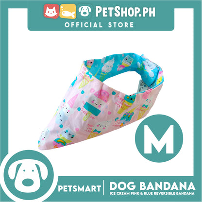 Dog Bandana, Ice Cream Design, Pink and Blue Reversible Bandana DB-CTN40M (Medium) Soft and Comfortable Pet Bandana