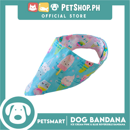 Dog Bandana, Ice Cream Design, Pink and Blue Reversible Bandana DB-CTN40M (Medium) Soft and Comfortable Pet Bandana