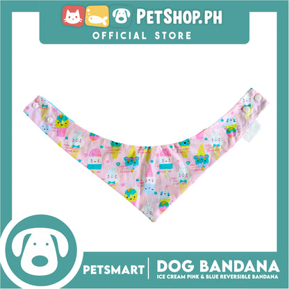 Dog Bandana, Ice Cream Design, Pink and Blue Reversible Bandana DB-CTN40M (Medium) Soft and Comfortable Pet Bandana