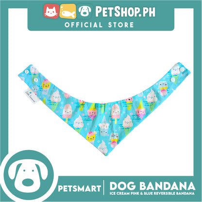 Dog Bandana, Ice Cream Design, Pink and Blue Reversible Bandana DB-CTN40L (Large) Soft and Comfortable Pet Bandana