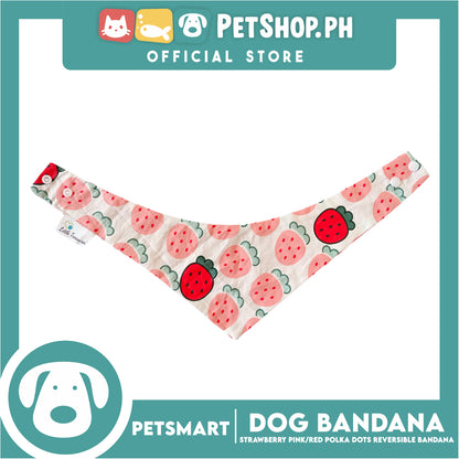 Dog Bandana, Strawberry Design, Pink with Red Polka Dots Reversible Bandana DB-CTN41XS (XS) Soft and Comfortable Pet Bandana