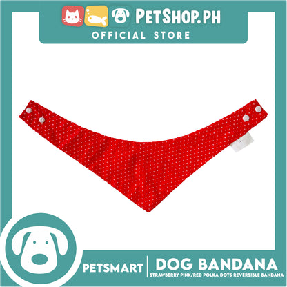 Dog Bandana, Strawberry Design, Pink with Red Polka Dots Reversible Bandana DB-CTN41XS (XS) Soft and Comfortable Pet Bandana