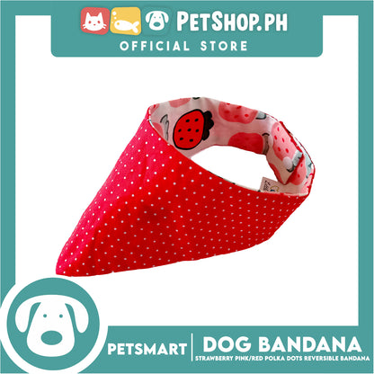 Dog Bandana, Strawberry Design, Pink with Red Polka Dots Reversible Bandana DB-CTN41M (Medium) Soft and Comfortable Pet Bandana