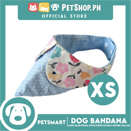 Dog Bandana, Light Blue Polka Dots with White Floral Round Collar Design DB-CTN43XS (XS) Soft and Comfortable Pet Bandana