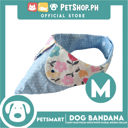 Dog Bandana, Light Blue Polka Dots with White Floral Round Collar Design DB-CTN43M (Medium) Soft and Comfortable Pet Bandana