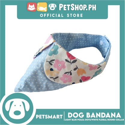 Dog Bandana, Light Blue Polka Dots with White Floral Round Collar Design DB-CTN43M (Medium) Soft and Comfortable Pet Bandana