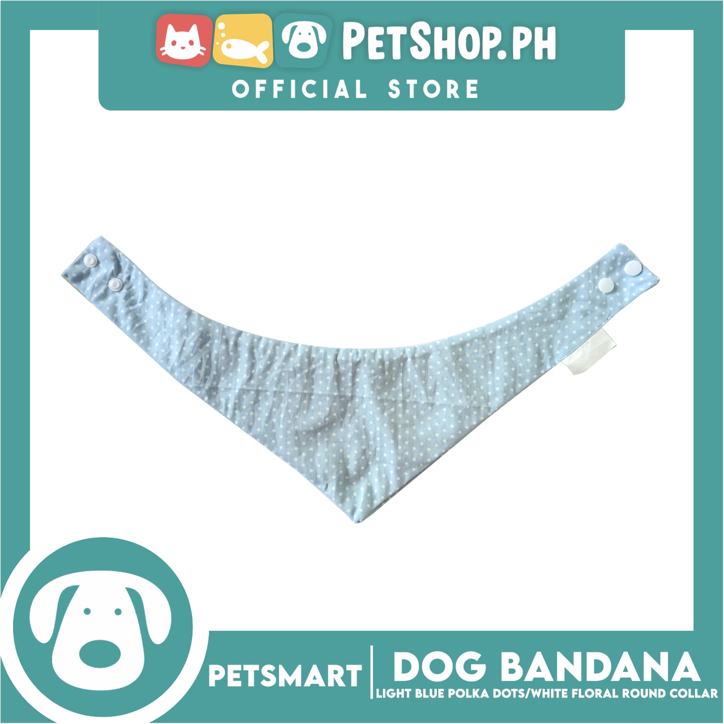 Dog Bandana, Light Blue Polka Dots with White Floral Round Collar Design DB-CTN43L (Large) Soft and Comfortable Pet Bandana