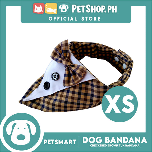 Dog Bandana, Checkered Brown Tux Design Bandana DB-CTN44XS (XS) Soft and Comfortable Pet Bandana