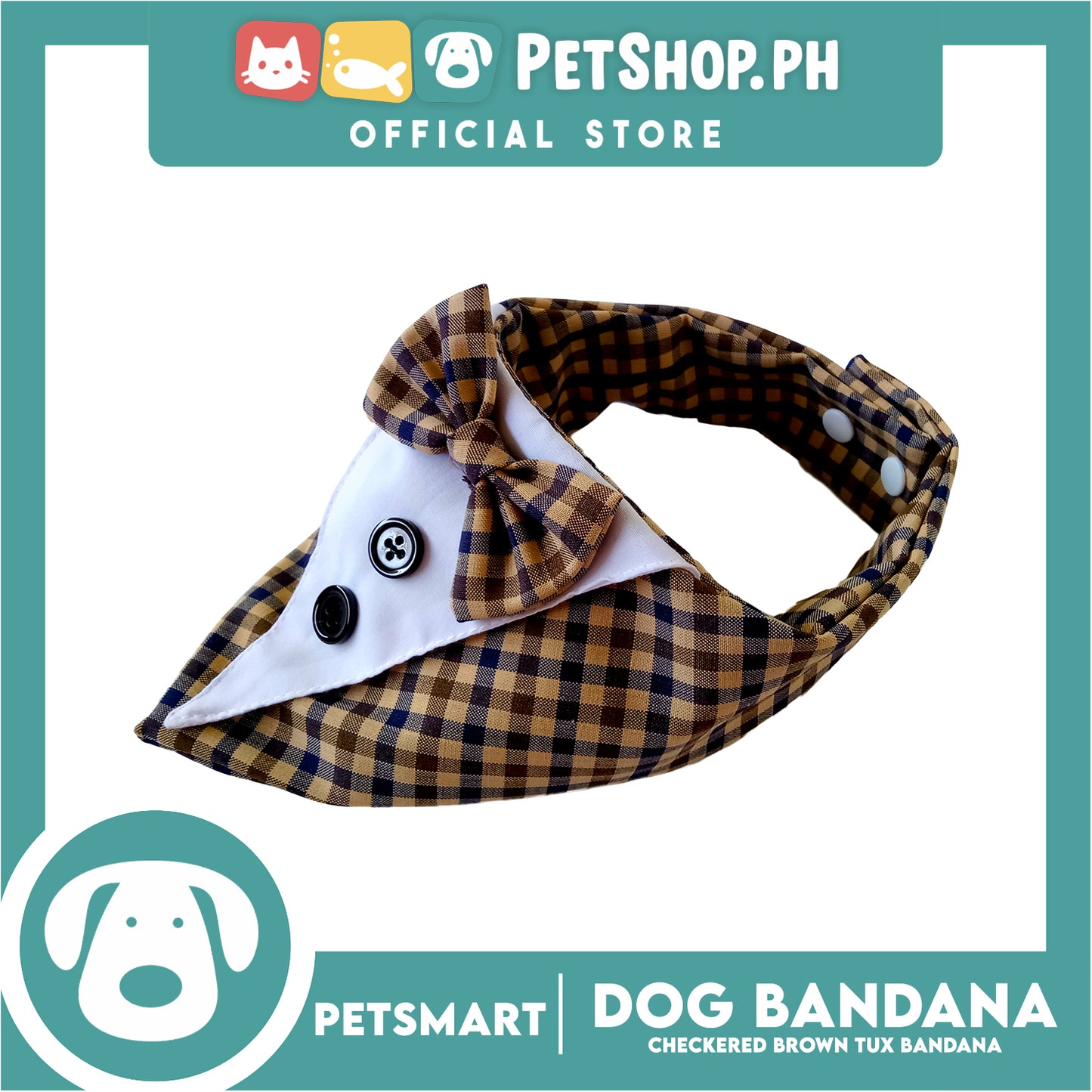 Dog Bandana, Checkered Brown Tuxedo Design Bandana DB-CTN44M (Medium) Soft and Comfortable Pet Bandana