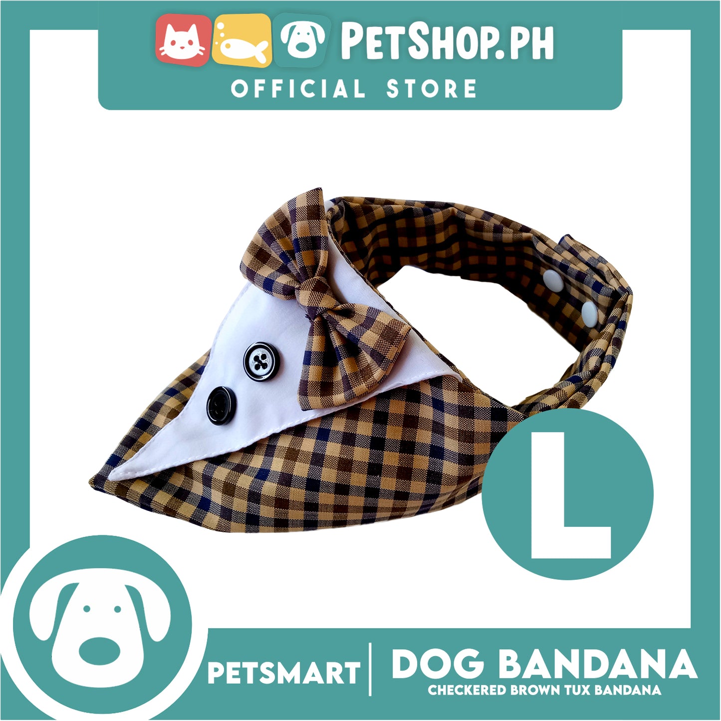 Dog Bandana, Checkered Brown Tuxedo Design Bandana DB-CTN44L (Large) Soft and Comfortable Pet Bandana