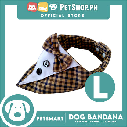 Dog Bandana, Checkered Brown Tuxedo Design Bandana DB-CTN44L (Large) Soft and Comfortable Pet Bandana