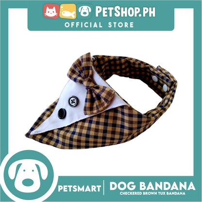 Dog Bandana, Checkered Brown Tuxedo Design Bandana DB-CTN44L (Large) Soft and Comfortable Pet Bandana