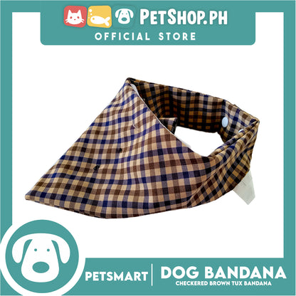 Dog Bandana, Checkered Brown Tuxedo Design Bandana DB-CTN44L (Large) Soft and Comfortable Pet Bandana
