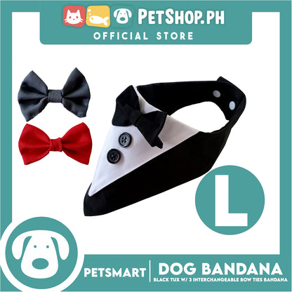 Dog Bandana, Black Tuxedo with 3 Interchangeable Bow Ties DB-CTN45L (Large) Soft and Comfortable Pet Bandana
