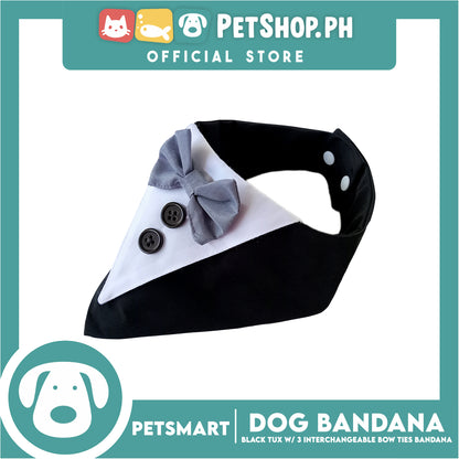 Dog Bandana, Black Tuxedo with 3 Interchangeable Bow Ties DB-CTN45L (Large) Soft and Comfortable Pet Bandana