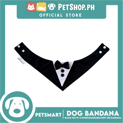 Dog Bandana, Black Tuxedo with 3 Interchangeable Bow Ties DB-CTN45L (Large) Soft and Comfortable Pet Bandana