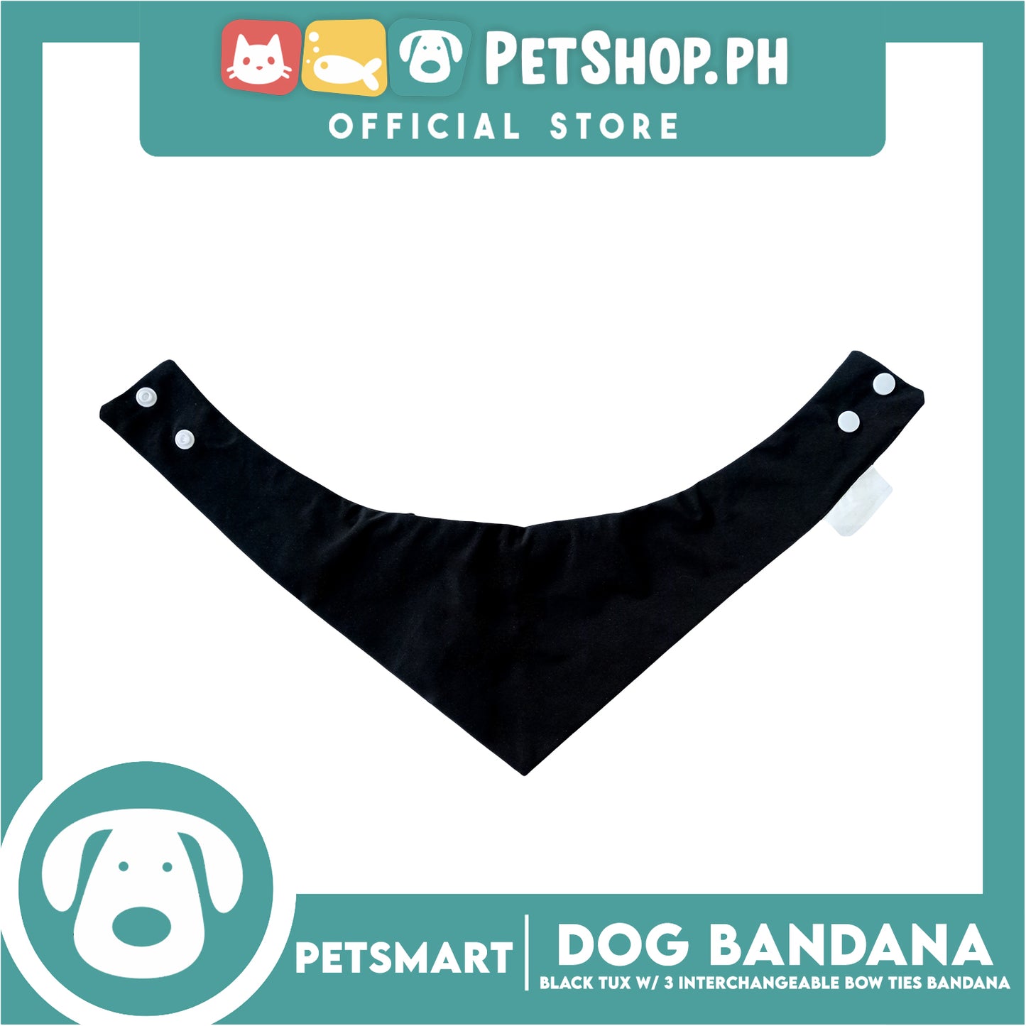 Dog Bandana, Black Tuxedo with 3 Interchangeable Bow Ties DB-CTN45L (Large) Soft and Comfortable Pet Bandana