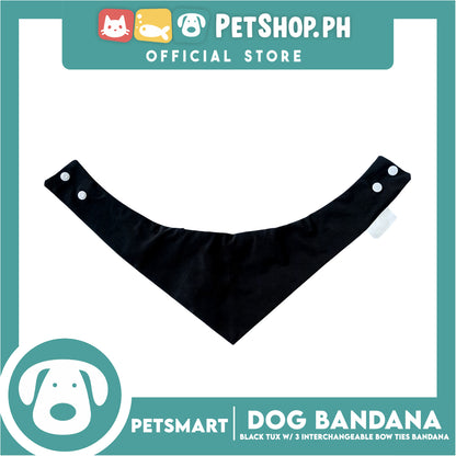 Dog Bandana, Black Tuxedo with 3 Interchangeable Bow Ties DB-CTN45L (Large) Soft and Comfortable Pet Bandana