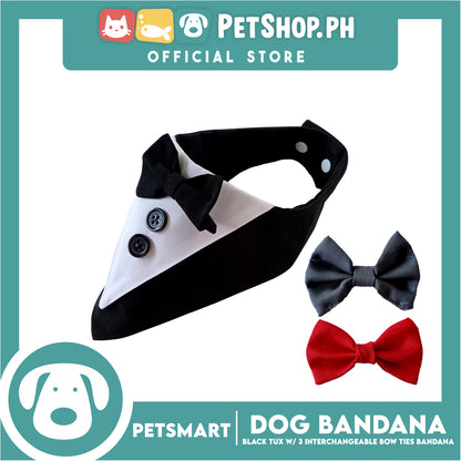 Dog Bandana, Black Tuxedo with 3 Interchangeable Bow Ties DB-CTN45XL (XL) Soft and Comfortable Pet Bandana