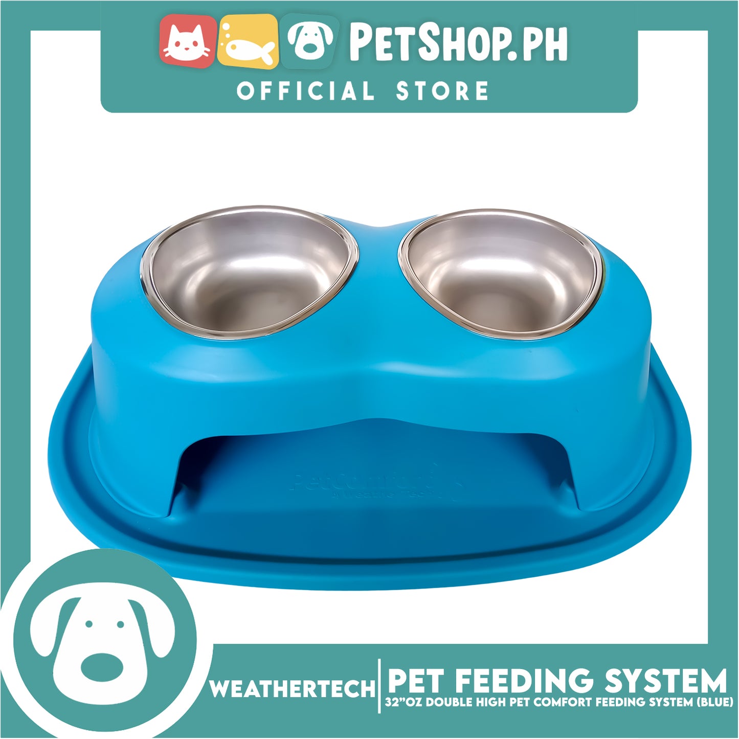 Weather Tech, Double High Pet Comfort Feeding System 32oz (Blue) DHC3206BLBL Elevated Dog Bowls or Cat Bowls to Enhance Mealtime