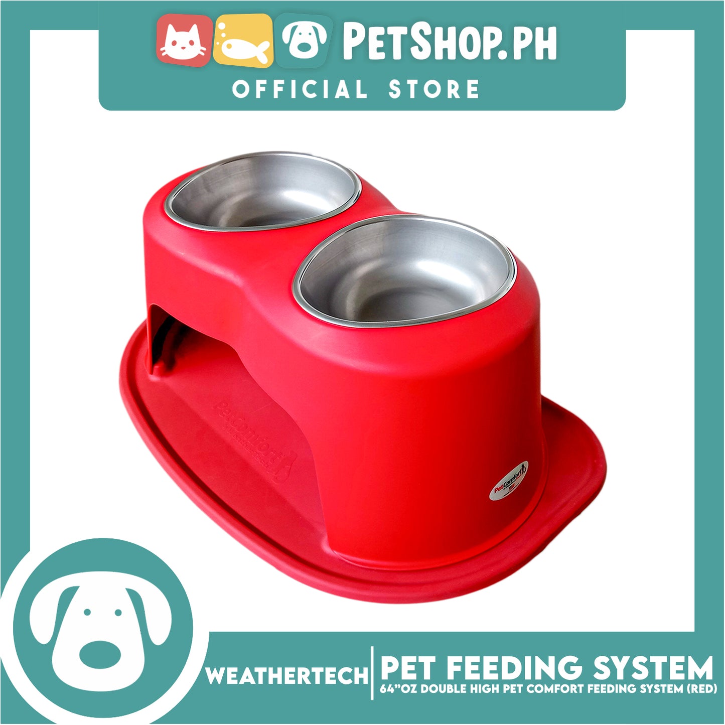 Weather Tech, Double High Pet Comfort Feeding System 64oz (Red) DHC6410RD Elevated Dog Bowls or Cat Bowls to Enhance Mealtime