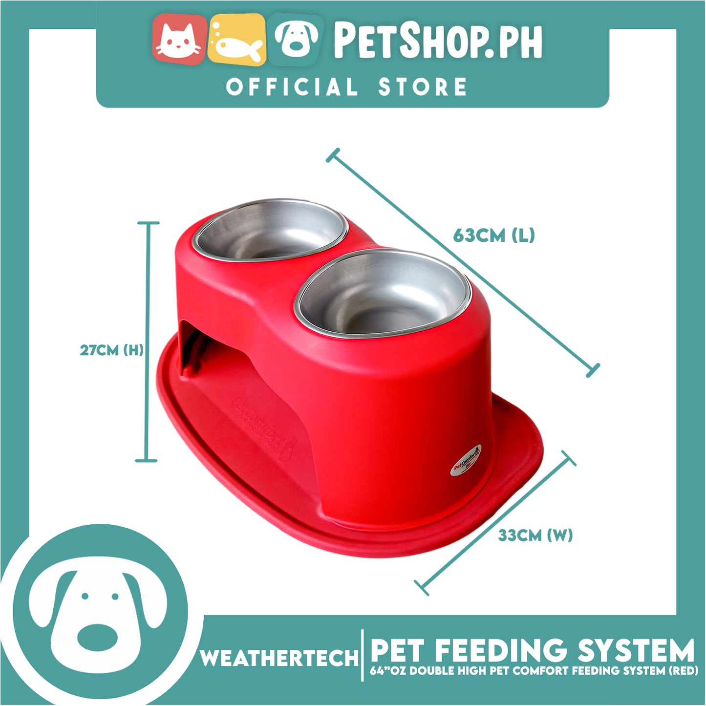 Weather Tech, Double High Pet Comfort Feeding System 64oz (Red) DHC6410RD Elevated Dog Bowls or Cat Bowls to Enhance Mealtime