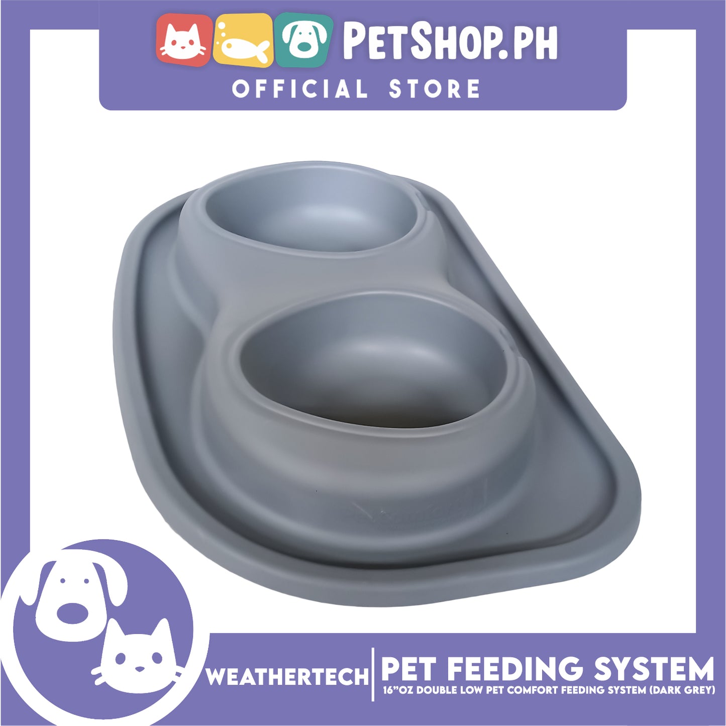 Weather Tech, Double Low Pet Comfort Feeding System 16oz (Dark Grey) DLI602DG Compact and Portable Dog and Cat Food and Water Station