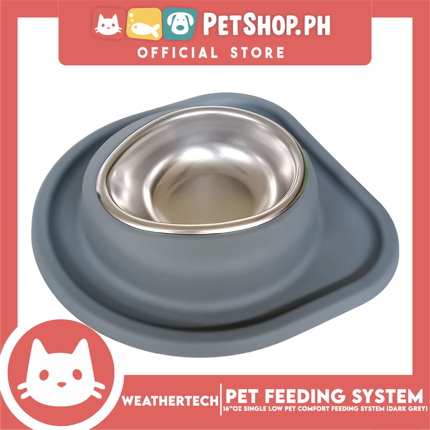 Weather Tech, Single Low Pet Comfort Feeding System 16oz (Dark Grey) SLI602DG Heavy-Duty Food or Water Bowl for On-The-Go Dogs and Cats