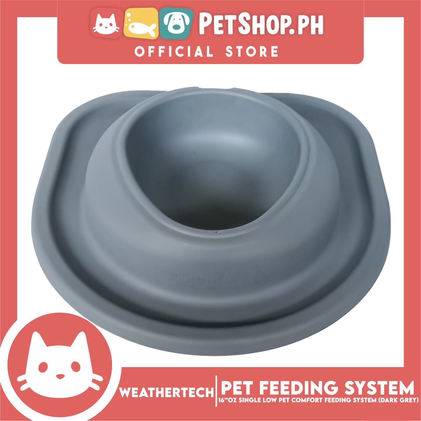 Weather Tech, Single Low Pet Comfort Feeding System 16oz (Dark Grey) SLI602DG Heavy-Duty Food or Water Bowl for On-The-Go Dogs and Cats