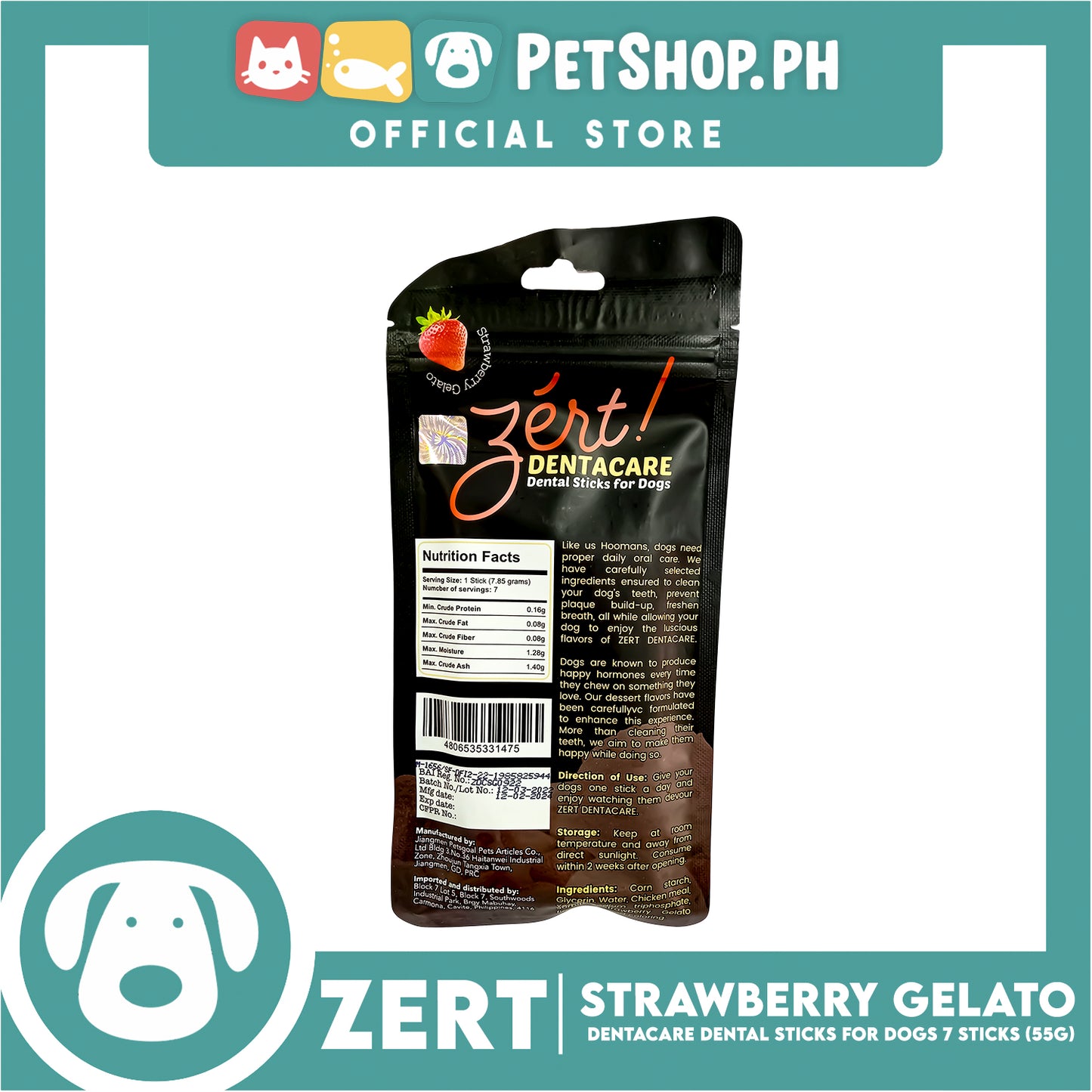 Zert Denta Care Strawberry Gelato Dental Sticks for Dogs 55g