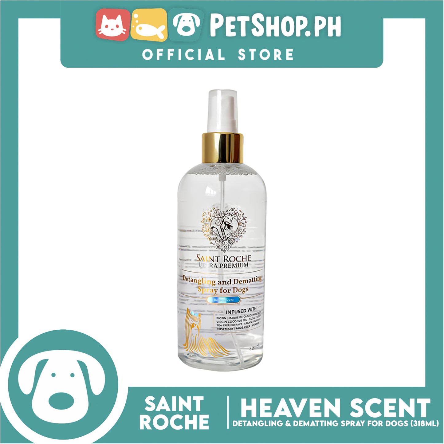 Saint Roche Ultra Premium Detangling and Dematting Spray for Dogs 318ml (Heaven Scent) Dogs Fur and Coat