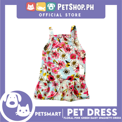 Pet Dress Floral Design, Pink Green Color Daisy Spaghetti Dress (XL) Perfect Fit for Dogs and Cats