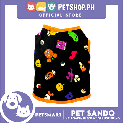 Pet Sando Halloween Design, Black with Orange Color Piping Sando (Medium) Perfect Fit for Dogs and Cats