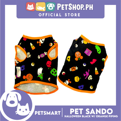 Pet Sando Halloween Design, Black with Orange Color Piping Sando (Medium) Perfect Fit for Dogs and Cats