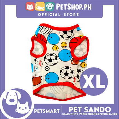 Pet Sando Balls Design, White with Red Orange Color Piping Sando (XL) Perfect Fit for Dogs and Cats