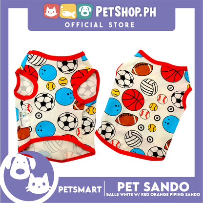 Pet Sando Balls Design, White with Red Orange Color Piping Sando (XL) Perfect Fit for Dogs and Cats