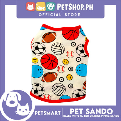 Pet Sando Balls Design, White with Red Orange Color Piping Sando (Large) Perfect Fit for Dogs and Cats