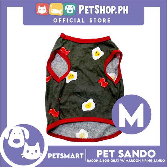 Pet Sando Bacon and Egg Designs, Gray with Maroon Color Piping Sando (Medium) Perfect Fit for Dogs and Cats